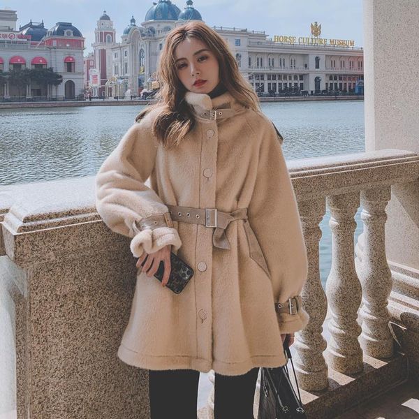 women's fur & faux lamb coat 2021 winter korean loose integrated jacket belt plush medium long coats, Black
women's fur & faux lamb coat 2021 winter korean loose integrated jacket belt plush medium long coats, Black