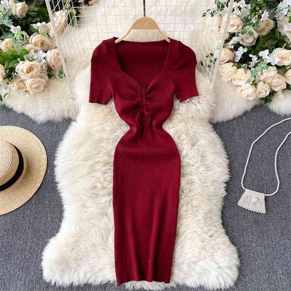 summer women short sleeve knit bodycon dress solid color lace-up ruched v-neck slim stretch casual female vestidos 210603, Black;gray
summer women short sleeve knit bodycon dress solid color lace-up ruched v-neck slim stretch casual female vestidos 210603, Black;gray