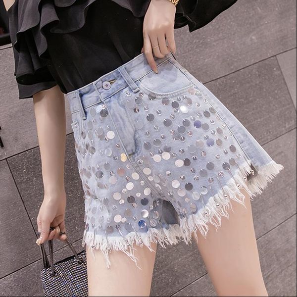 summer fashion lady womens high waist tassel ripped hole sequins wide leg denim shorts female women glitters beads jean shorts, White;black
summer fashion lady womens high waist tassel ripped hole sequins wide leg denim shorts female women glitters beads jean shorts, White;black
