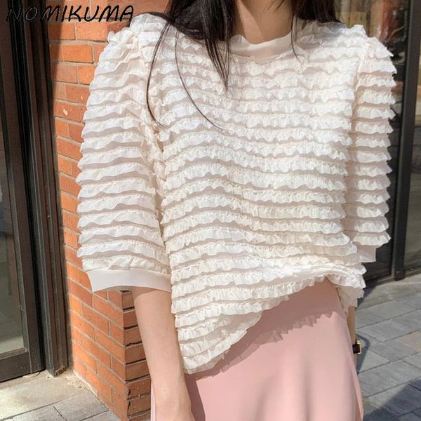 women's blouses & shirts nomikuma chic layered-ruffle sweet blouse shirt causal o-neck short sleeve blusa femme 2021 summer korean wome, White
women's blouses & shirts nomikuma chic layered-ruffle sweet blouse shirt causal o-neck short sleeve blusa femme 2021 summer korean wome, White