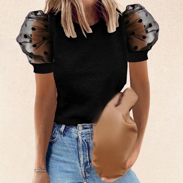 women's t-shirt plus size summer women hollow out mesh puff short sleeve beads o neck 2021, White
women's t-shirt plus size summer women hollow out mesh puff short sleeve beads o neck 2021, White