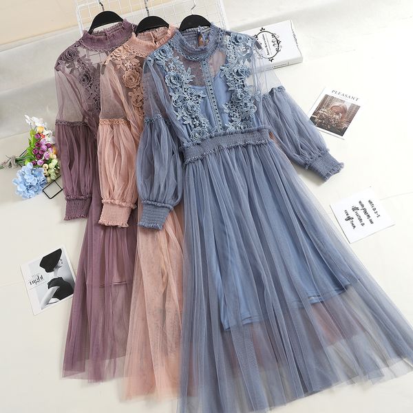 2021 women tulle sweet spring autumn long sleeve vintage floral embroidery midi es vestido mujer ladies elegant mesh lrfu, Black;gray
2021 women tulle sweet spring autumn long sleeve vintage floral embroidery midi es vestido mujer ladies elegant mesh lrfu, Black;gray