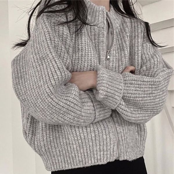 women's sweaters cardigan retr de manga longa com zper, casaco feminino malha solta, cor slida, outono e inverno knge, White;black
women's sweaters cardigan retr de manga longa com zper, casaco feminino malha solta, cor slida, outono e inverno knge, White;black