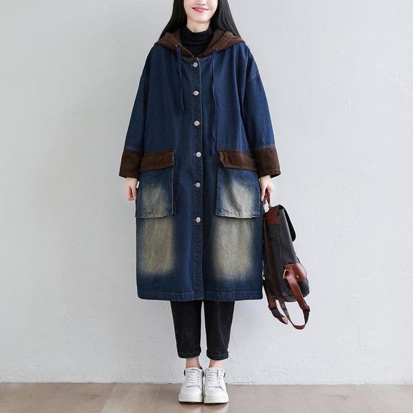 women's trench coats female autumn and beiginning winter plus size outerwear retro washed long stitching corduroy hooded all-match loos, Tan;black
women's trench coats female autumn and beiginning winter plus size outerwear retro washed long stitching corduroy hooded all-match loos, Tan;black