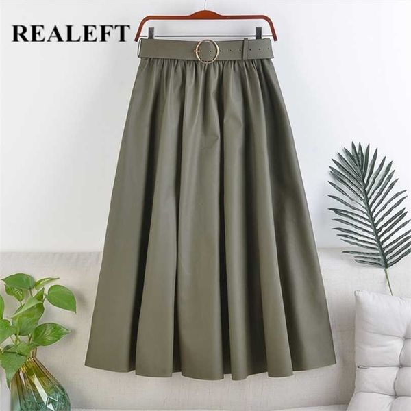 realeft autumn winter faux pu-leather mi-long skirts with belt high waist elegant a-line chic mid-calf umbrella 211124, Black
realeft autumn winter faux pu-leather mi-long skirts with belt high waist elegant a-line chic mid-calf umbrella 211124, Black