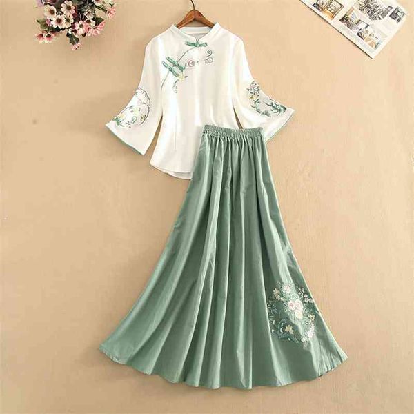 summer embroidery two piece set women v neck flare sleeve white blouse shirt + flower long maxi skirt sets suits 210530
summer embroidery two piece set women v neck flare sleeve white blouse shirt + flower long maxi skirt sets suits 210530