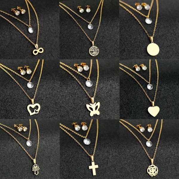 earrings & necklace multi style double layer butterfly lucky 8 rose cross tree of life fatima's hand stainless steel women jewelry, Silver
earrings & necklace multi style double layer butterfly lucky 8 rose cross tree of life fatima's hand stainless steel women jewelry, Silver