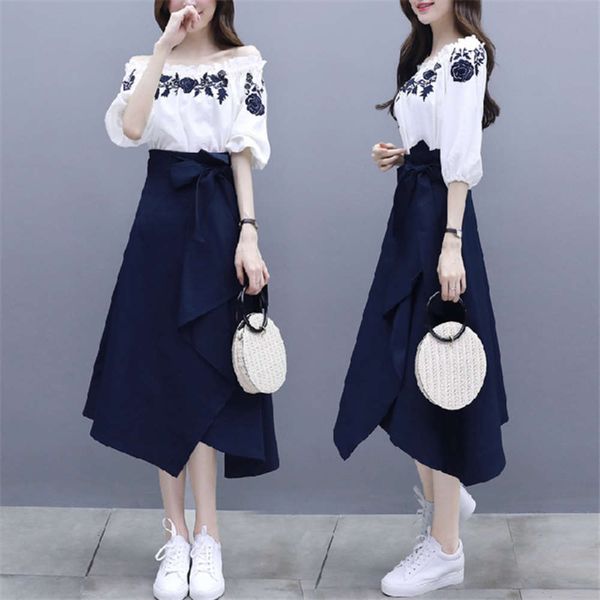 korean loose and thin one shoulder embroidered dress two piece chiffon skirt for women in summer, Black;gray
korean loose and thin one shoulder embroidered dress two piece chiffon skirt for women in summer, Black;gray