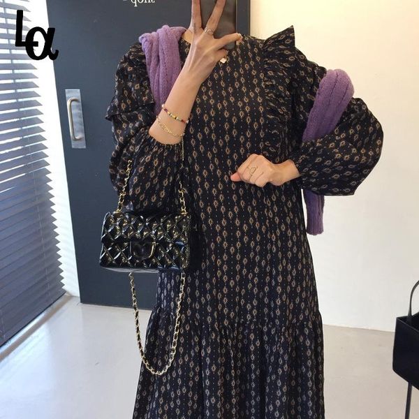 luck a 2021 lady spring elegant print casual mid-calf dress long sleeve ruffles vestidos female chic o-neck high waist clothes, Black;gray
luck a 2021 lady spring elegant print casual mid-calf dress long sleeve ruffles vestidos female chic o-neck high waist clothes, Black;gray