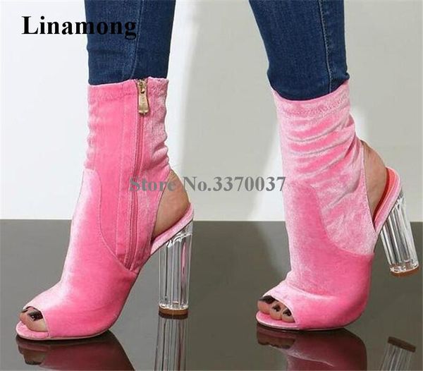 boots women charming pink velvet open toe transparent chunky heel short cut-out crystal thick high ankle booties dress shoe, Black
boots women charming pink velvet open toe transparent chunky heel short cut-out crystal thick high ankle booties dress shoe, Black