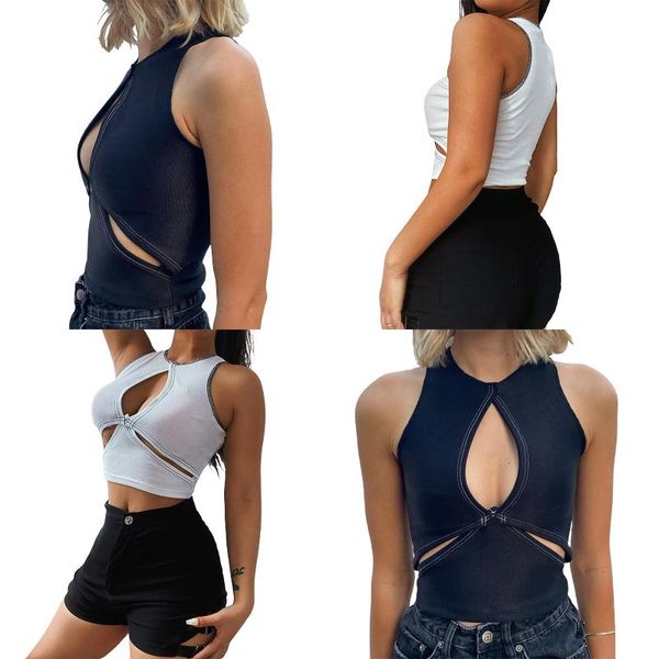women's tanks & camis cut out tank , sleeveless round neck contrast stitch cropped, White
women's tanks & camis cut out tank , sleeveless round neck contrast stitch cropped, White