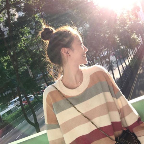 women's sweaters autumn winter sweet fashion chic striped hit color korean loose knitwear pullovers female all match ins jumpers, White;black
women's sweaters autumn winter sweet fashion chic striped hit color korean loose knitwear pullovers female all match ins jumpers, White;black