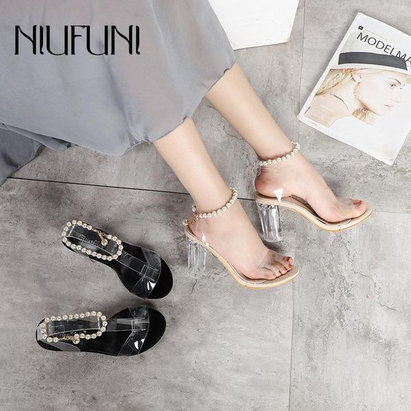 sandals niufuni pearl beaded chain women's pvc transparent crystal heels summer open toe fashion thick high buckle shoes, Black
sandals niufuni pearl beaded chain women's pvc transparent crystal heels summer open toe fashion thick high buckle shoes, Black