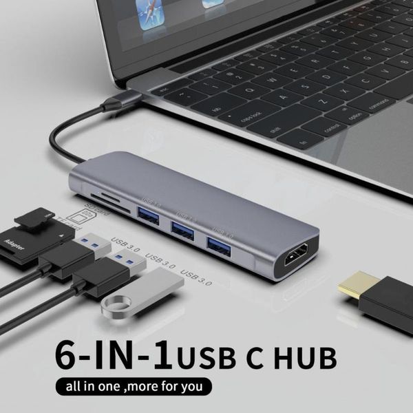 hubs 6-in-1 type-c hub to 4k 3 usb 3.0 pd data transmission micro-sd/tf card port usb-c docking station adapter expansion dock
hubs 6-in-1 type-c hub to 4k 3 usb 3.0 pd data transmission micro-sd/tf card port usb-c docking station adapter expansion dock