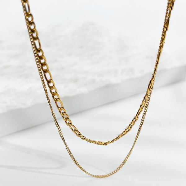 chains peri'sbox minimalist stainless steel double layered choker gold color figaro link chain necklaces for women street party gift, Silver
chains peri'sbox minimalist stainless steel double layered choker gold color figaro link chain necklaces for women street party gift, Silver