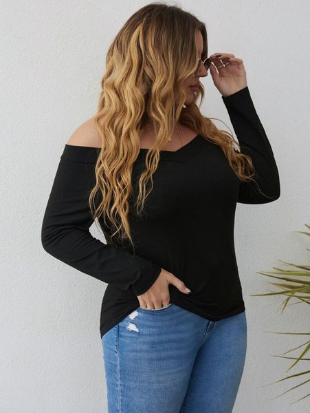 plus off shoulder solid tee p5bd#, Black
plus off shoulder solid tee p5bd#, Black