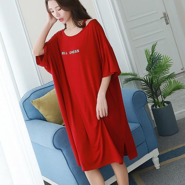 women's sleepwear 2021 summer plus size dress women letter print pyjamas modal short-sleeved off-shoulder nightdress intimate lingerie, Black;red
women's sleepwear 2021 summer plus size dress women letter print pyjamas modal short-sleeved off-shoulder nightdress intimate lingerie, Black;red