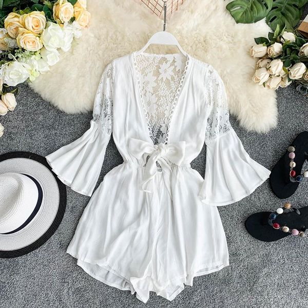 women's jumpsuits & rompers fashion lace patchwork women bodysuit 2021 summer three quarter trumpet sleeves hollow casual playsuits bod, Black;white
women's jumpsuits & rompers fashion lace patchwork women bodysuit 2021 summer three quarter trumpet sleeves hollow casual playsuits bod, Black;white