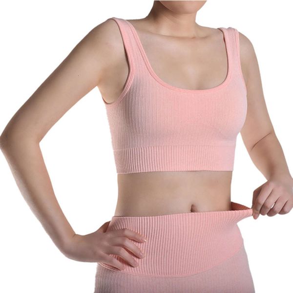 lifting 2021 and seamless striped hip women's back sports bra yoga suit, Gray