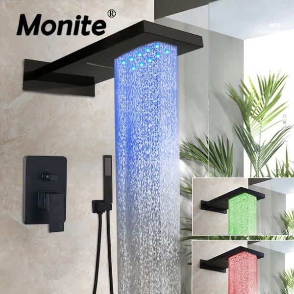 monite chrome polished led shower head black painting bathroom shower faucet set rainfall waterfall 2 fuction mixer set
monite chrome polished led shower head black painting bathroom shower faucet set rainfall waterfall 2 fuction mixer set