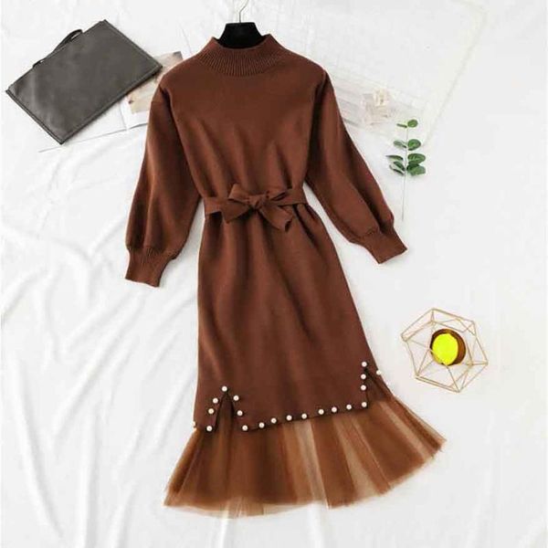 casual dresses 2021 winter women long sleeve beading hip knit with lace dress female half high collar elegant two piece set sweater, Black;gray
casual dresses 2021 winter women long sleeve beading hip knit with lace dress female half high collar elegant two piece set sweater, Black;gray