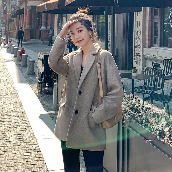 women single breasted loose woolen blazer spring autumn female elegant vintage korean casual suit jacket outerwear coat, White;black
women single breasted loose woolen blazer spring autumn female elegant vintage korean casual suit jacket outerwear coat, White;black