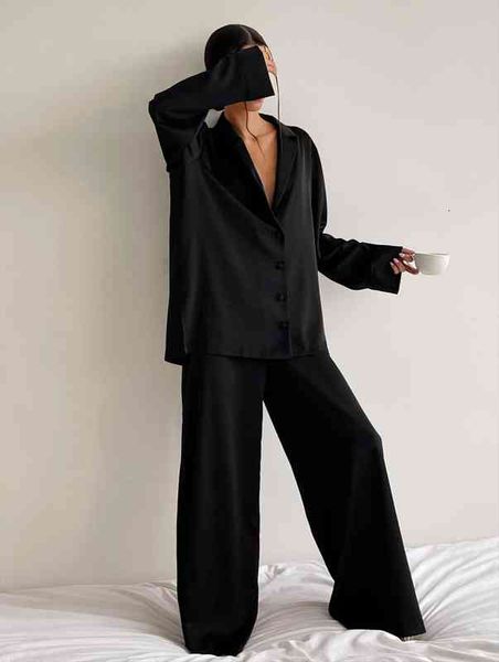 autumn solid color trouser suits women sleepwear loose home clothes single breasted set woman 2 pieces nightie open shirt, Black;red
autumn solid color trouser suits women sleepwear loose home clothes single breasted set woman 2 pieces nightie open shirt, Black;red