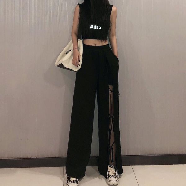 women's pants & capris womens casual wide leg loose drape lace-up designed side split streetwear female korean high elastic waist trous, Black;white
women's pants & capris womens casual wide leg loose drape lace-up designed side split streetwear female korean high elastic waist trous, Black;white