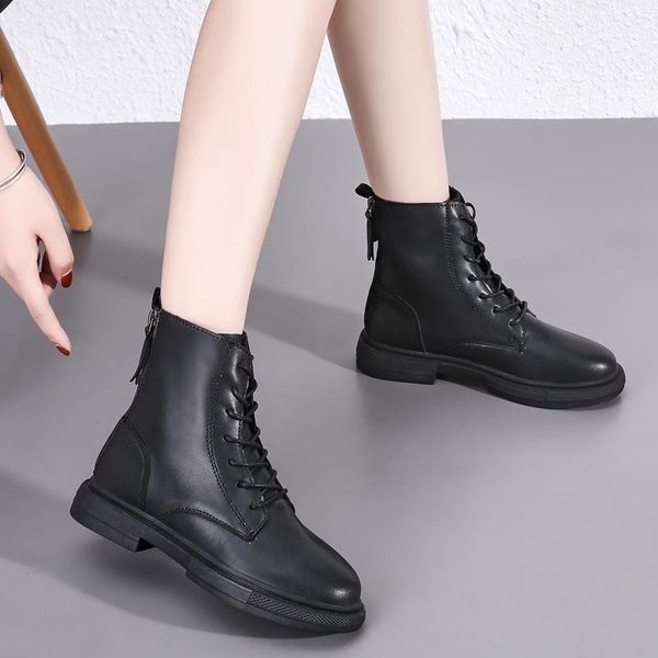 boots fashion women's genuine leather spring autumn casual short shoes flat winter plush, Black
boots fashion women's genuine leather spring autumn casual short shoes flat winter plush, Black