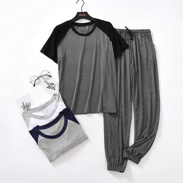 japanese spring and summer men's pajamas suit modal short-sleeved trousers thin stitching plus fat large size loose home service 210922, Black;brown
japanese spring and summer men's pajamas suit modal short-sleeved trousers thin stitching plus fat large size loose home service 210922, Black;brown