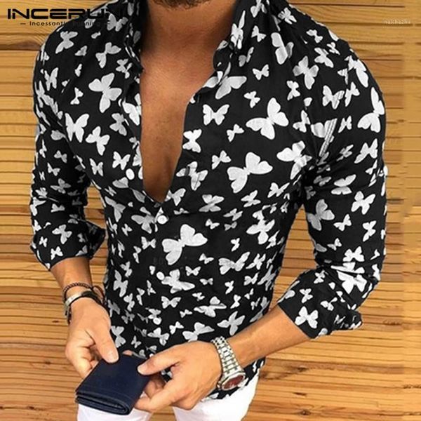 men's casual shirts fashion men dress shirt printed long sleeve lapel collar button camisa vacation fitness hawaiian brand 2021 incerun, White;black
men's casual shirts fashion men dress shirt printed long sleeve lapel collar button camisa vacation fitness hawaiian brand 2021 incerun, White;black