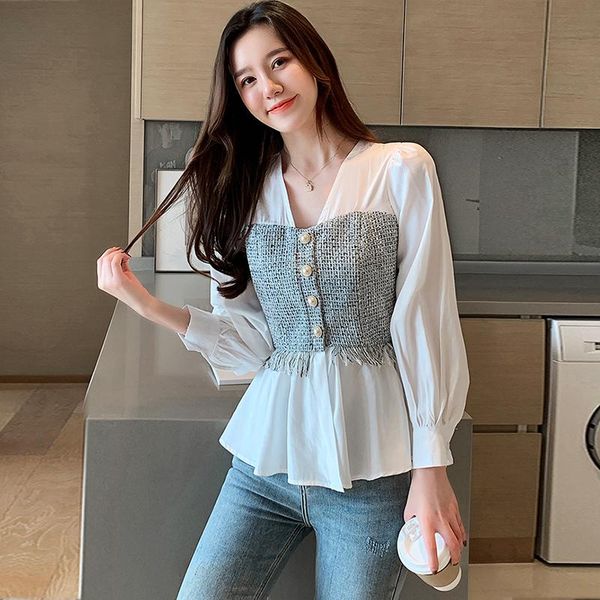 women's blouses & shirts 2021 autumn korean chiffon shirt slim casual long sleeve elegant v-neck blouse lady splicing female clothes, White
women's blouses & shirts 2021 autumn korean chiffon shirt slim casual long sleeve elegant v-neck blouse lady splicing female clothes, White