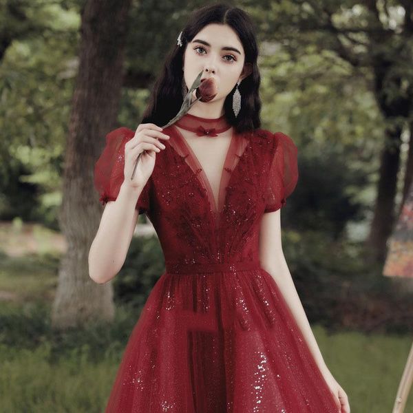 ethnic clothing sparkle sequins tulle bride wedding dress burgundy halter retract waist banquet gown lady backless soiree formal, Red
ethnic clothing sparkle sequins tulle bride wedding dress burgundy halter retract waist banquet gown lady backless soiree formal, Red