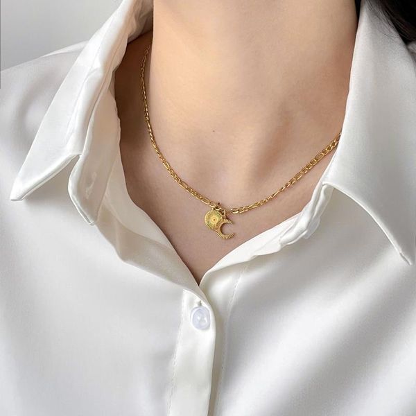 pendant necklaces double moon sun stainless steel figaro chain necklace for women retro inspired eternal stacking chokers, Silver
pendant necklaces double moon sun stainless steel figaro chain necklace for women retro inspired eternal stacking chokers, Silver