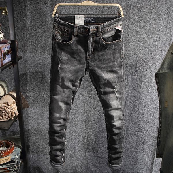 2021 new fashion streetwear black gray slim fit destroyed ripped men elastic punk pants vintage designer hip hop jeans 7ycs, Blue
2021 new fashion streetwear black gray slim fit destroyed ripped men elastic punk pants vintage designer hip hop jeans 7ycs, Blue
