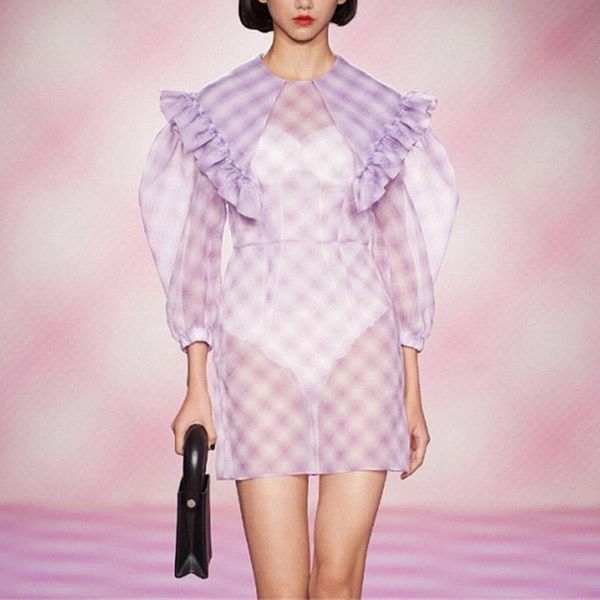 casual dresses 2021 runway dress women vestidos ruffles turn down collar puff sleeve see through mini lilac plaid a line fairy, Black;gray
casual dresses 2021 runway dress women vestidos ruffles turn down collar puff sleeve see through mini lilac plaid a line fairy, Black;gray