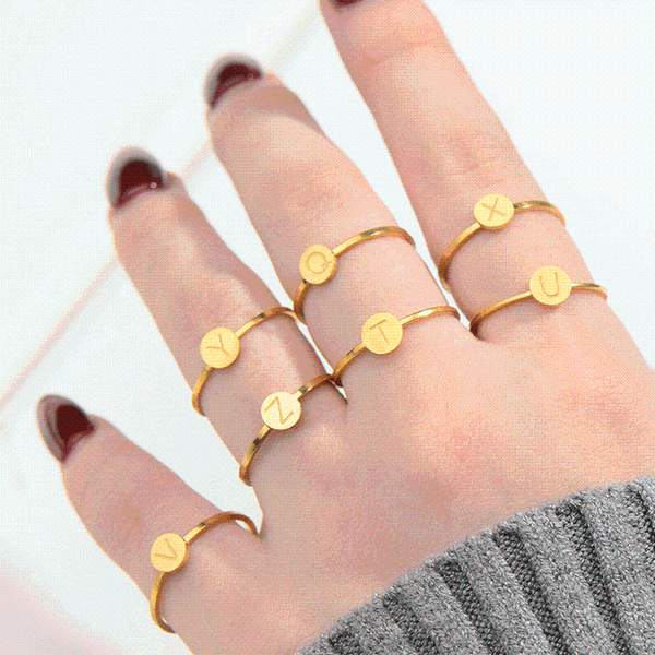 cluster rings letter ring stainless steel for women men gold couple initial women's fashion custom wedding jewelry, Golden;silver
cluster rings letter ring stainless steel for women men gold couple initial women's fashion custom wedding jewelry, Golden;silver