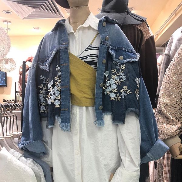 women's jackets 2021 autumn emdroidery floral burrs women denim korean female winter short jeans coats fashion harajuku outwears, Black;brown
women's jackets 2021 autumn emdroidery floral burrs women denim korean female winter short jeans coats fashion harajuku outwears, Black;brown