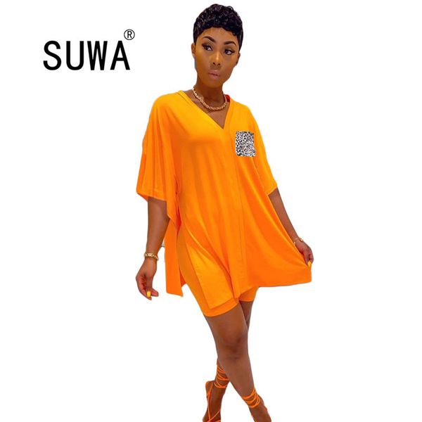 vintage women's set clothes leopard pocket side split v-neck tee shorts pants jogger suit two piece tracksuit outfits 210525, White
vintage women's set clothes leopard pocket side split v-neck tee shorts pants jogger suit two piece tracksuit outfits 210525, White