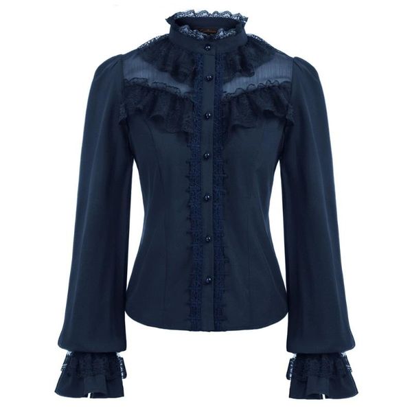 women's polos curlbiuty vintage long sleeve stand collar lace decorated shirt flared cuffs with elastic band col, White
women's polos curlbiuty vintage long sleeve stand collar lace decorated shirt flared cuffs with elastic band col, White