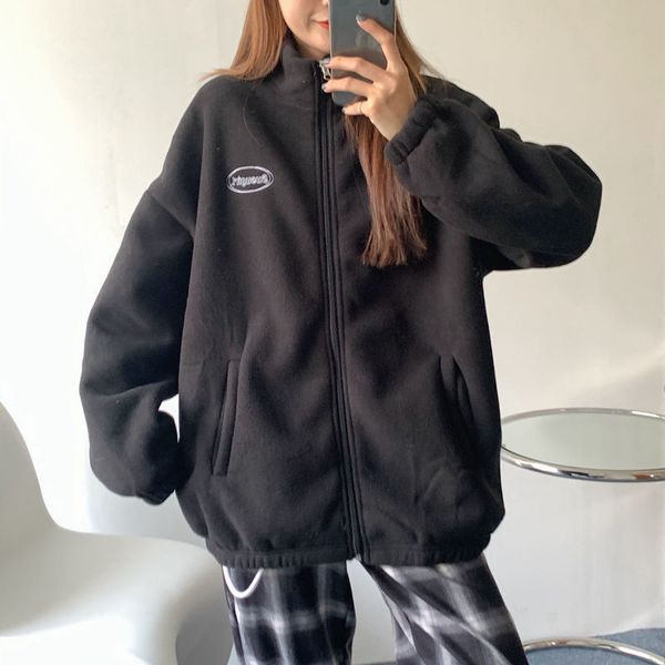 women's hoodies & sweatshirts loose polar jacket, long sleeve sweatshirt, high neck, lining, 2021 women's top, Black 
women's hoodies & sweatshirts loose polar jacket, long sleeve sweatshirt, high neck, lining, 2021 women's top, Black