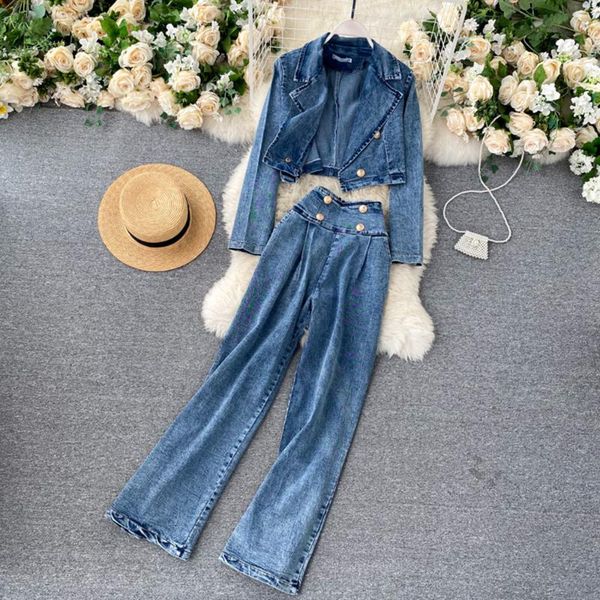 women's two piece pants fashion denim set jeans suit for women 2021 spring autumn vintage collar high waist wide-leg, White
women's two piece pants fashion denim set jeans suit for women 2021 spring autumn vintage collar high waist wide-leg, White