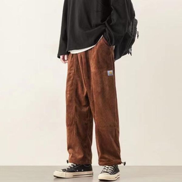 men's pants 21 summer style thin corduroy casual multi-pocket straight-leg trousers loose solid color korean, Black 
men's pants 21 summer style thin corduroy casual multi-pocket straight-leg trousers loose solid color korean, Black
