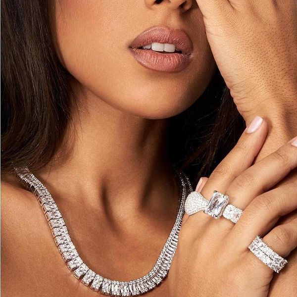 chokers women hip hop choker necklace jewelry with square cz paved short statement for wedding party drop ship, Golden;silver