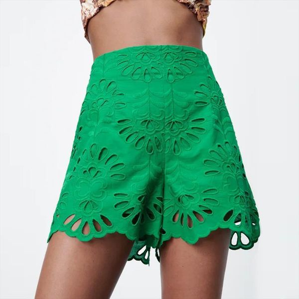 za green embroidery high waist womens short fashion cutwork pants summer basic casual, White;black
za green embroidery high waist womens short fashion cutwork pants summer basic casual, White;black
