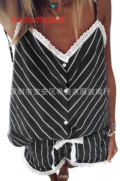 and suspender pajamas summer 2020 new comfortable breathable striped v-neck women's home wear, Black;white
and suspender pajamas summer 2020 new comfortable breathable striped v-neck women's home wear, Black;white