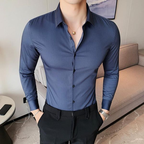 men's casual shirts 2021 british style solid color shirt men autumn long sleeve slim business formal dress social party male clothing, White;black
men's casual shirts 2021 british style solid color shirt men autumn long sleeve slim business formal dress social party male clothing, White;black