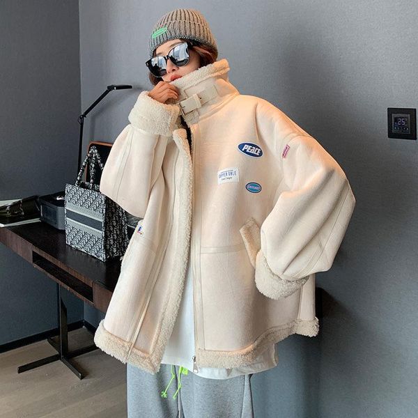 women's wool & blends lamb overcoat female 2021 autumn winter korean fashion loose large size women suede thicken motorcycle jackets e1, Black
women's wool & blends lamb overcoat female 2021 autumn winter korean fashion loose large size women suede thicken motorcycle jackets e1, Black