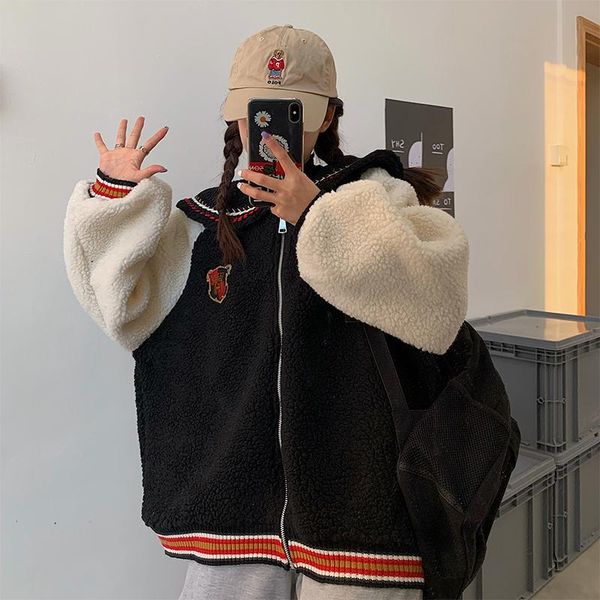 women's jackets fashion navy collar jacket women oversized harajuku imitate lamb wool fleece outerwear korea preppy warm coat autumn wi, Black;brown
women's jackets fashion navy collar jacket women oversized harajuku imitate lamb wool fleece outerwear korea preppy warm coat autumn wi, Black;brown