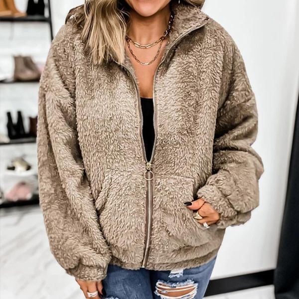 women's jackets autumn winter warm plush cardigan jacket zipper lapel long sleeve solid color female outerwear casual top, Black;brown
women's jackets autumn winter warm plush cardigan jacket zipper lapel long sleeve solid color female outerwear casual top, Black;brown